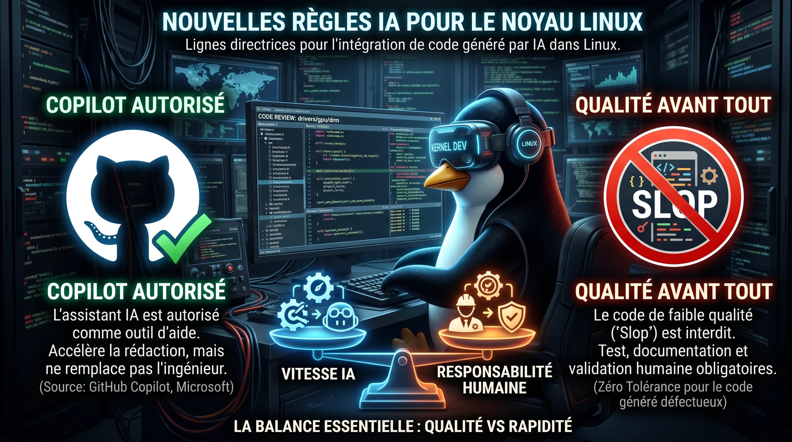 Linux fixe ses règles sur le code IA : Copilot autorisé