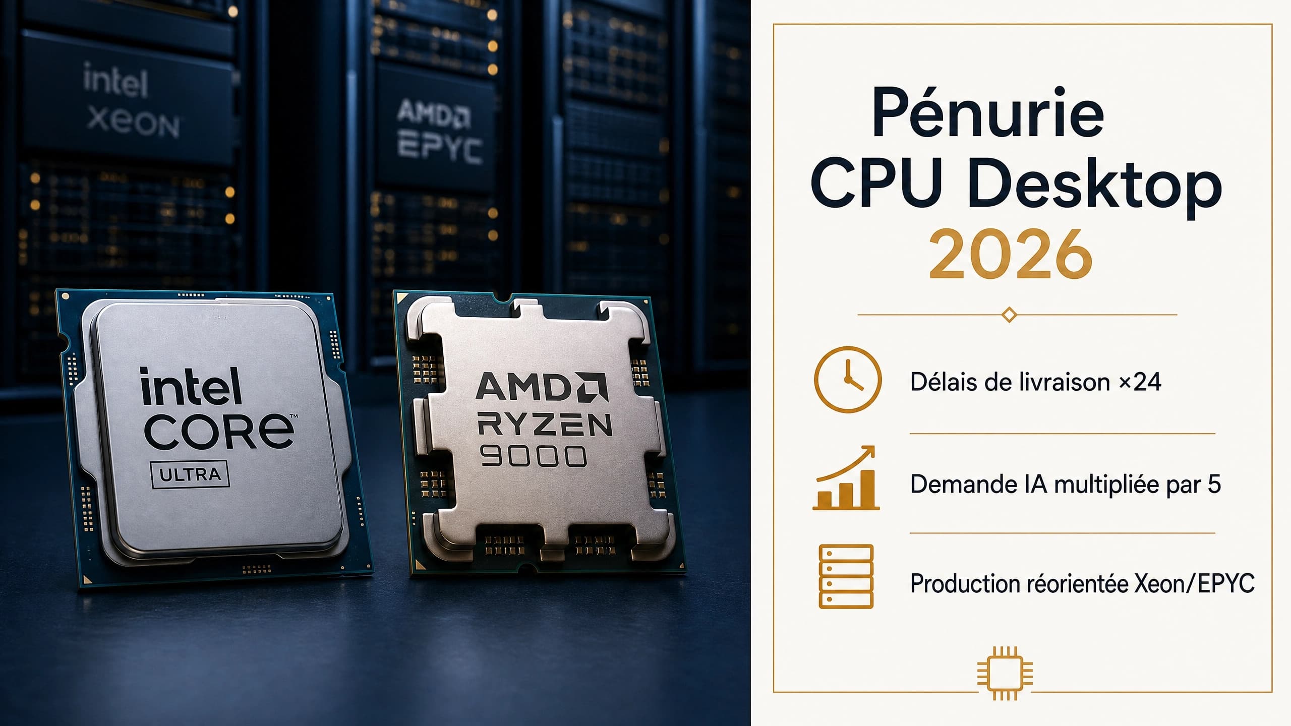 Pénurie CPU desktop 2026 : l'IA siphonne aussi les processeurs, pas que la mémoire