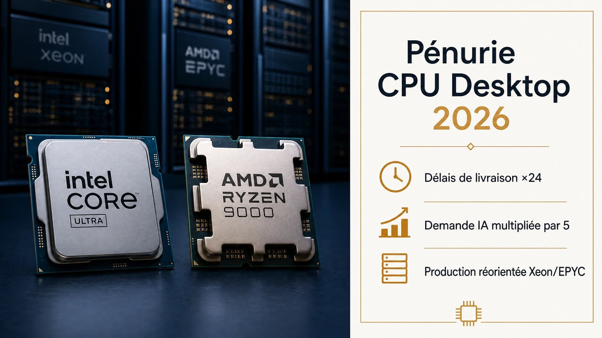 Pénurie CPU desktop 2026 : l'IA siphonne aussi les processeurs, pas que la mémoire