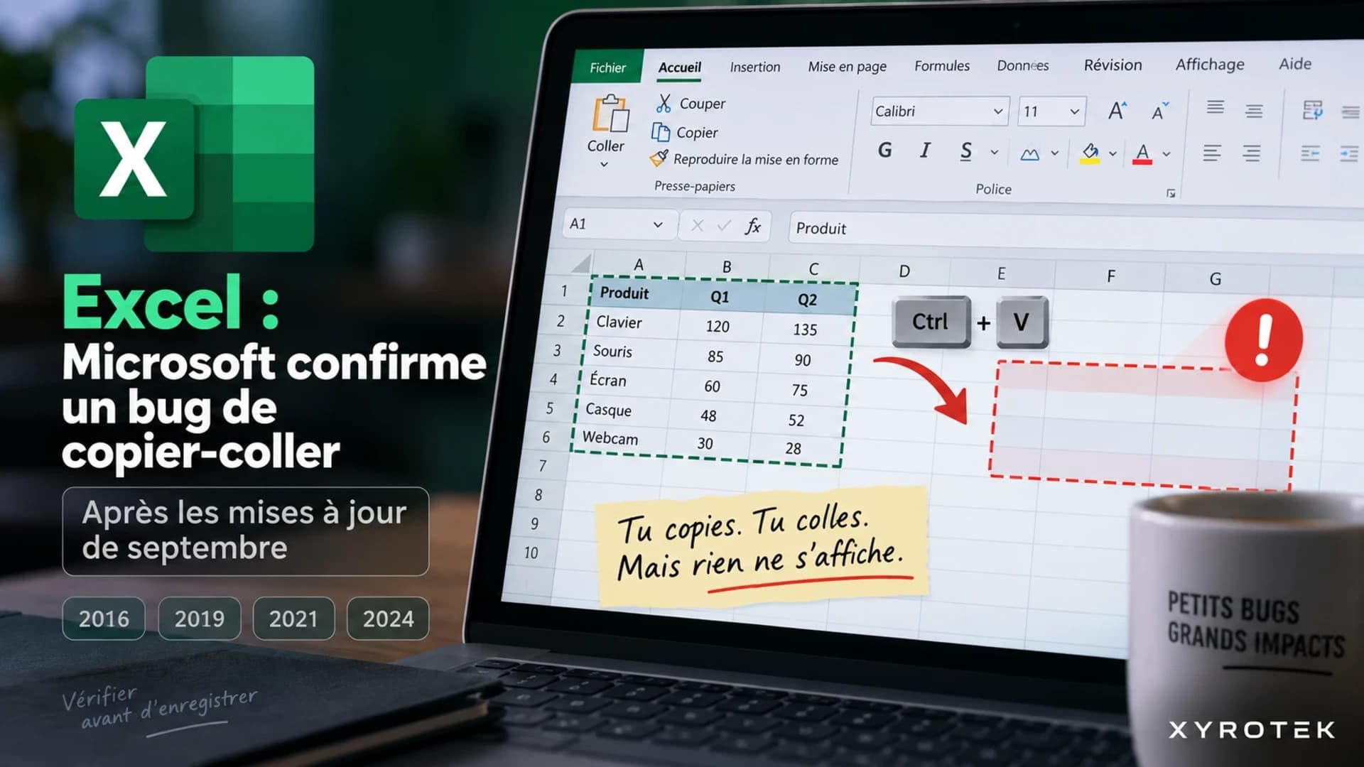 Excel : Microsoft confirme un bug de copier-coller après les mises à jour de septembre