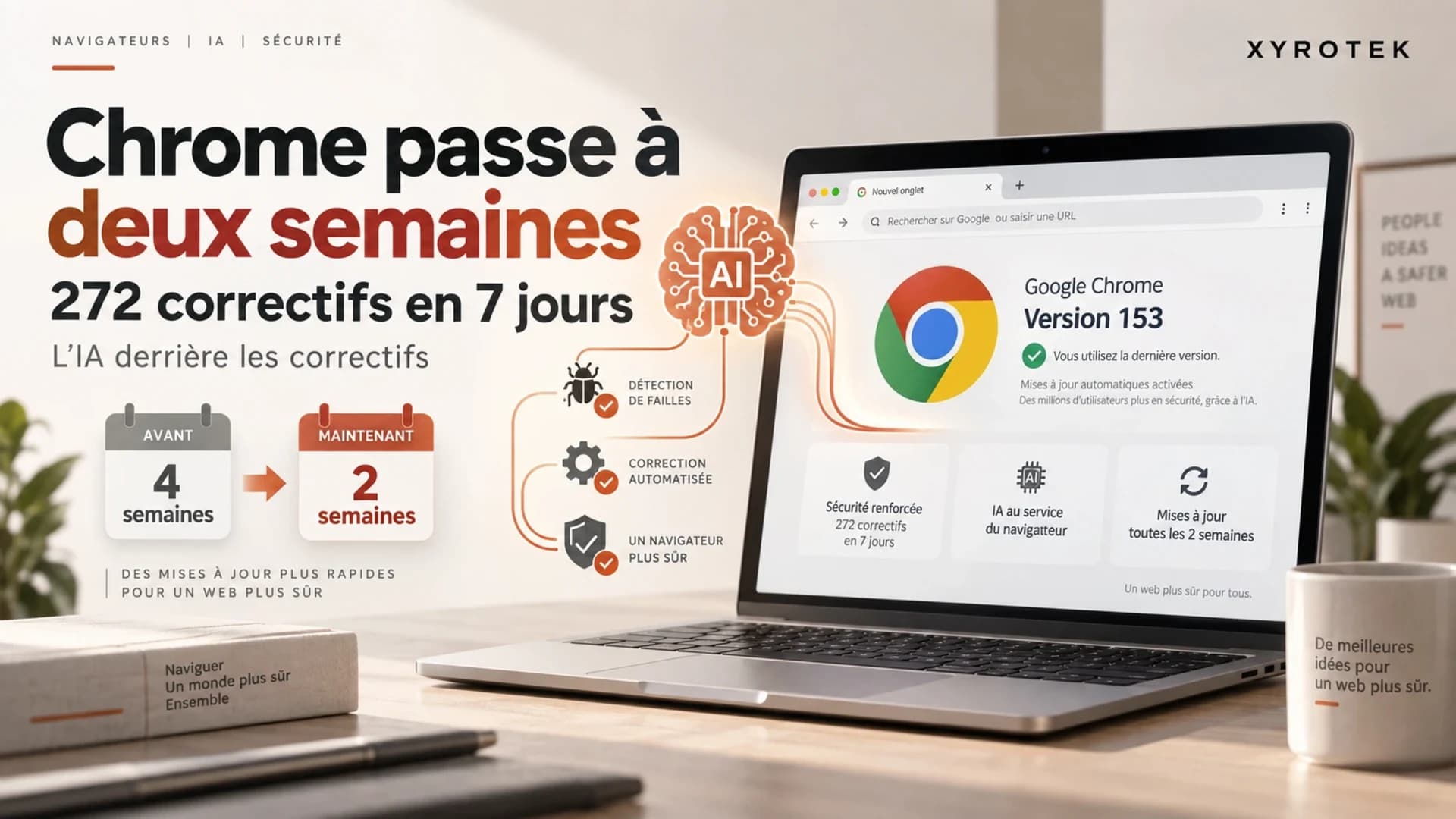 Chrome passe à deux semaines : l'IA derrière les correctifs